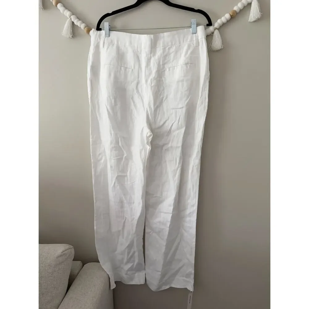 NWT Reformation Alex Mid-Rise Linen Trouser Pants White Size 10